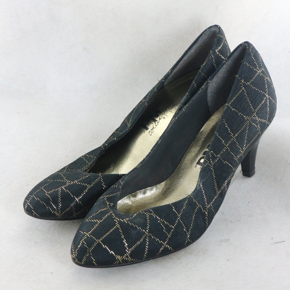 PM Collection by 9.2.5 Black/Gold Fabric Pumps